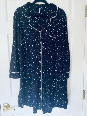 Lights Off Nightwear Celestial Star Moon Nightshirt | Navy Button Front